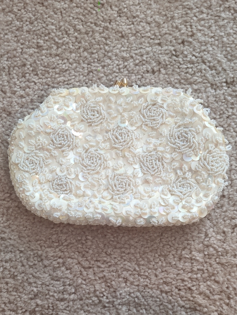 Beaded Ivory Floral Sequin Evening Clutch